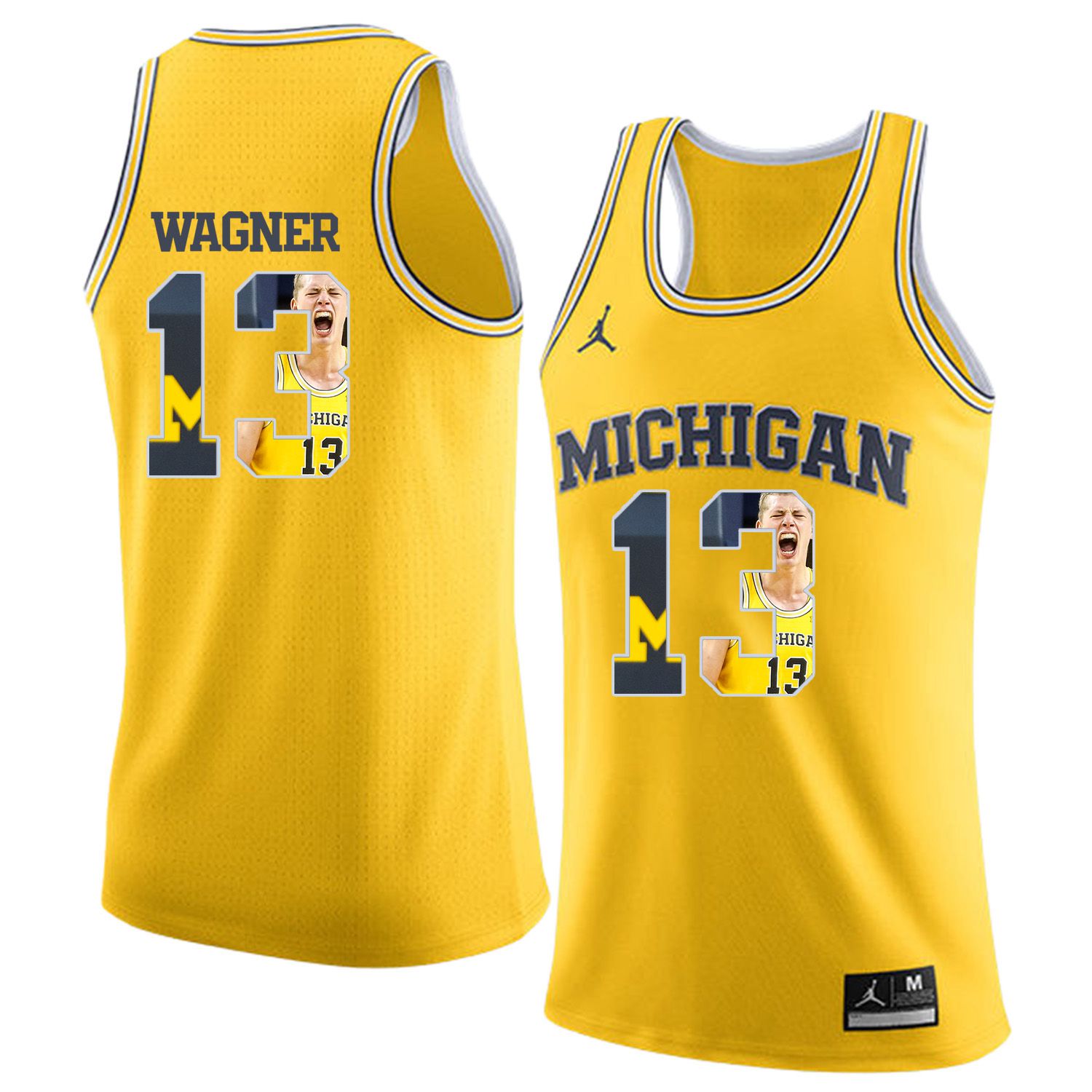 Men Jordan University of Michigan Basketball Yellow #13 Wagner Fashion Edition Customized NCAA Jerseys